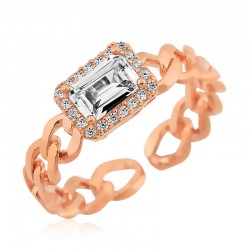 Gümüş Rose Zincir Desenli Baget Taş Bayan Yüzük Gümüş Rose Zincir Desenli Baget Taş Bayan Yüzük