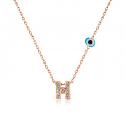 Gümüş Rose 3 Boyutlu Nazarlı Harf Bayan Kolye Gümüş Rose 3 Boyutlu Nazarlı Harf Bayan Kolye