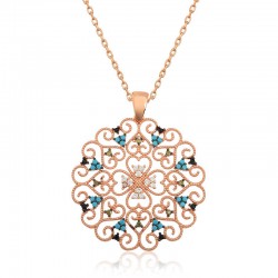 Gümüş Rose Etnik Desenli Madalyon Kolye Gümüş Rose Etnik Desenli Madalyon Kolye