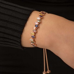 Gümüş Rose Renkli Taşlı Asansör Bayan Bileklik Gümüş Rose Renkli Taşlı Asansör Bayan Bileklik