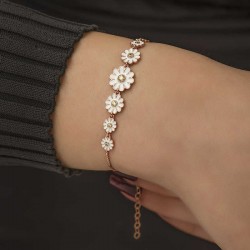 Gümüş Rose Sıralı Papatya Bayan Bileklik Gümüş Rose Sıralı Papatya Bayan Bileklik