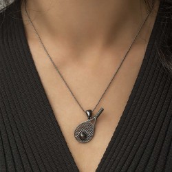 Gümüş Tenis Raketi Unisex Kolye Gümüş Tenis Raketi Unisex Kolye