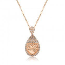 Gümüş Rose Damla Kalp Bayan Kolye Gümüş Rose Damla Kalp Bayan Kolye