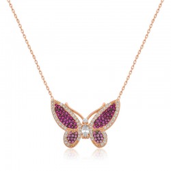 Gümüş Rose Pembe Kelebek Bayan Kolye Gümüş Rose Pembe Kelebek Bayan Kolye