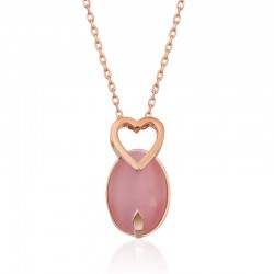 Gümüş Pembe Kedi Gözü Taşlı Kalp Kolye Gümüş Pembe Kedi Gözü Taşlı Kalp Kolye