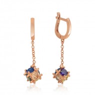 Gümüş Zincirli Renkli Taşlı Küp Küpe Gümüş Zincirli Renkli Taşlı Küp Küpe