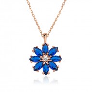 Gümüş Rose Lacivert Çiçek Kolye Gümüş Rose Lacivert Çiçek Kolye