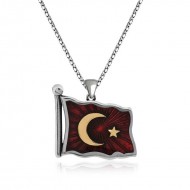 Gümüş Türk Bayrağı Kolye Gümüş Türk Bayrağı Kolye