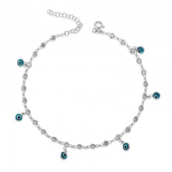 Gümüş Sıralı Zirkon Taşlı Nazarlı Rodyum Halhal Gümüş Sıralı Zirkon Taşlı Nazarlı Rodyum Halhal