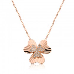 Gümüş Rose Kalp Yonca Bayan Kolye Gümüş Rose Kalp Yonca Bayan Kolye