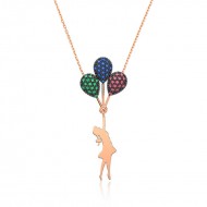 Gümüş Rose Renkli Balonlu Kız Kolye Gümüş Rose Renkli Balonlu Kız Kolye