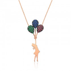 Gümüş Rose Renkli Balonlu Kız Kolye Gümüş Rose Renkli Balonlu Kız Kolye