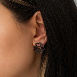 Gümüş Kalp Yapraklı Çiçek Küpe Gümüş Kalp Yapraklı Çiçek Küpe