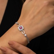 Gümüş Kare Montür Pembe Taşlı Bileklik Gümüş Kare Montür Pembe Taşlı Bileklik