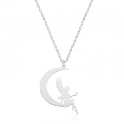 Gümüş Ayda Oturan Su Perisi Bayan Kolye