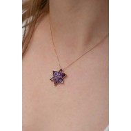 Gümüş Rose Mor Lotus Çiçeği Kolye Gümüş Rose Mor Lotus Çiçeği Kolye