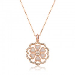 Gümüş Rose Kalp Çiçek Bayan Kolye Gümüş Rose Kalp Çiçek Bayan Kolye