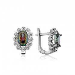 Gümüş Mistik Topaz Çiçek Desenli J Bayan Küpe Gümüş Mistik Topaz Çiçek Desenli J Bayan Küpe