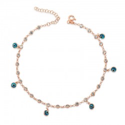 Gümüş Sıralı Zirkon Taşlı Nazarlı Rose Halhal Gümüş Sıralı Zirkon Taşlı Nazarlı Rose Halhal