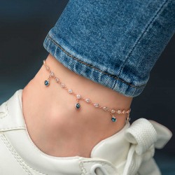 Gümüş Sıralı Zirkon Taşlı Nazarlı Rose Halhal Gümüş Sıralı Zirkon Taşlı Nazarlı Rose Halhal