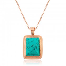 Gümüş Firuze Taşlı Kare Bayan Kolye Gümüş Firuze Taşlı Kare Bayan Kolye