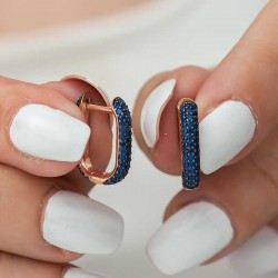 Gümüş Çift Taraflı Lacivert Taşlı J Bayan Küpe Gümüş Çift Taraflı Lacivert Taşlı J Bayan Küpe