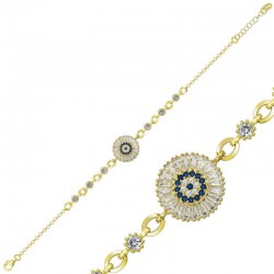 Gümüş Gold Baget Taşlı Nazar Bayan Bileklik Gümüş Gold Baget Taşlı Nazar Bayan Bileklik