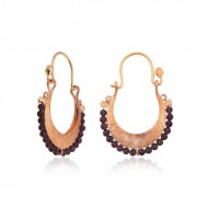 Gümüş Bordo Taşlı Bohem Küpe Gümüş Bordo Taşlı Bohem Küpe