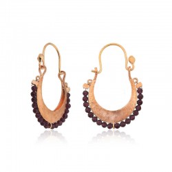 Gümüş Bordo Taşlı Bohem Küpe Gümüş Bordo Taşlı Bohem Küpe