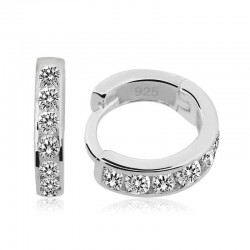 Gümüş Beyaz Taşlı Halka Küpe Gümüş Beyaz Taşlı Halka Küpe