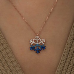 Gümüş Rose Mavi Taşlı Kar Tanesi Kolye Gümüş Rose Mavi Taşlı Kar Tanesi Kolye