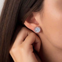 Gümüş Rose Oval Montür Pırlanta Modeli Küpe Gümüş Rose Oval Montür Pırlanta Modeli Küpe