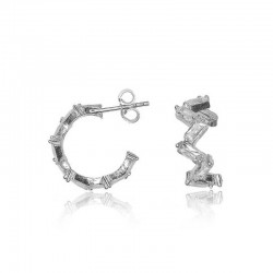 Gümüş Baget Taşlı Zikzak Halka Küpe Gümüş Baget Taşlı Zikzak Halka Küpe