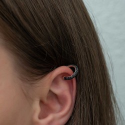 Gümüş Rose Siyah Taşlı Halka Kıkırdak Küpe Gümüş Rose Siyah Taşlı Halka Kıkırdak Küpe