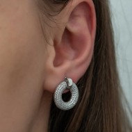 Gümüş Çok Taşlı Daire Bayan Küpe Gümüş Çok Taşlı Daire Bayan Küpe