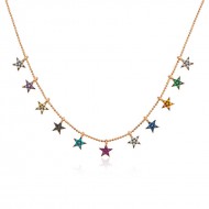 ​Gümüş Rose Renkli Yıldızlar Bayan Kolye