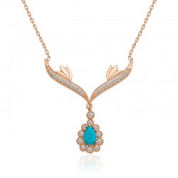 Gümüş Rose Turkuaz Taşlı Madalyon Bayan Kolye Gümüş Rose Turkuaz Taşlı Madalyon Bayan Kolye