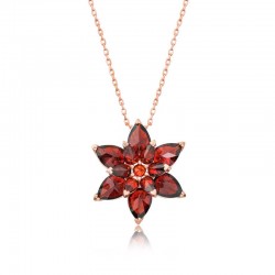 Gümüş Rose Kırmızı Lotus Çiçeği Kolye Gümüş Rose Kırmızı Lotus Çiçeği Kolye