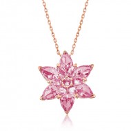Gümüş Rose Pembe Lotus Çiçeği Kolye