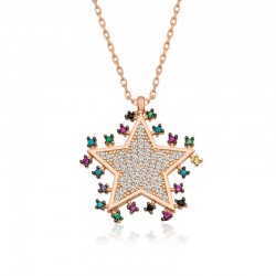 Gümüş Rose Parlayan Yıldız Kolye