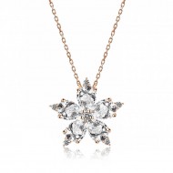 Gümüş Rose Beyaz Kamelya Çiçeği Kolye