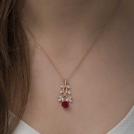 Gümüş Rose Kırmızı Gül Kolye Gümüş Rose Kırmızı Gül Kolye