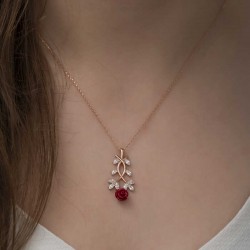 Gümüş Rose Kırmızı Gül Kolye Gümüş Rose Kırmızı Gül Kolye