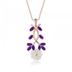 Gümüş Rose Mor Yapraklı Bahar Çiçeği Kolye Gümüş Rose Mor Yapraklı Bahar Çiçeği Kolye