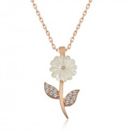 Gümüş Rose Sedef Çiçek Kolye