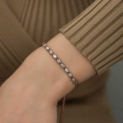 Gümüş Rose Oval Kesim Elmas Montür Asansör Bileklik Gümüş Rose Oval Kesim Elmas Montür Asansör Bileklik