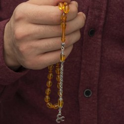 Gümüş Üç Hilal Armalı Püskül Arpa Ateş Kehribar Tesbih Gümüş Üç Hilal Armalı Püskül Arpa Ateş Kehribar Tesbih