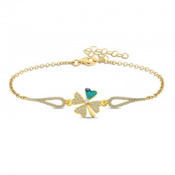 Gümüş Gold Nazarlı Yonca Bileklik Gümüş Gold Nazarlı Yonca Bileklik