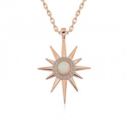 Gümüş Rose Beyaz Opal Taşlı Kutup Yıldızı Kolye Gümüş Rose Beyaz Opal Taşlı Kutup Yıldızı Kolye