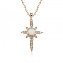 ​Gümüş Beyaz Opal Taşlı Kuzey Yıldızı Kolye
